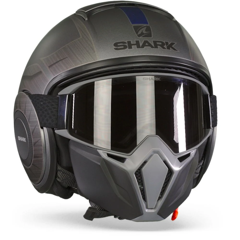 Shark Street Drak Tribute Rm Mat Antraciet Chrom Blauw AUB Jethelm 4 Shark Street Drak Tribute Rm Mat Antraciet Chrom Blauw AUB Jethelm - Afbeelding 2