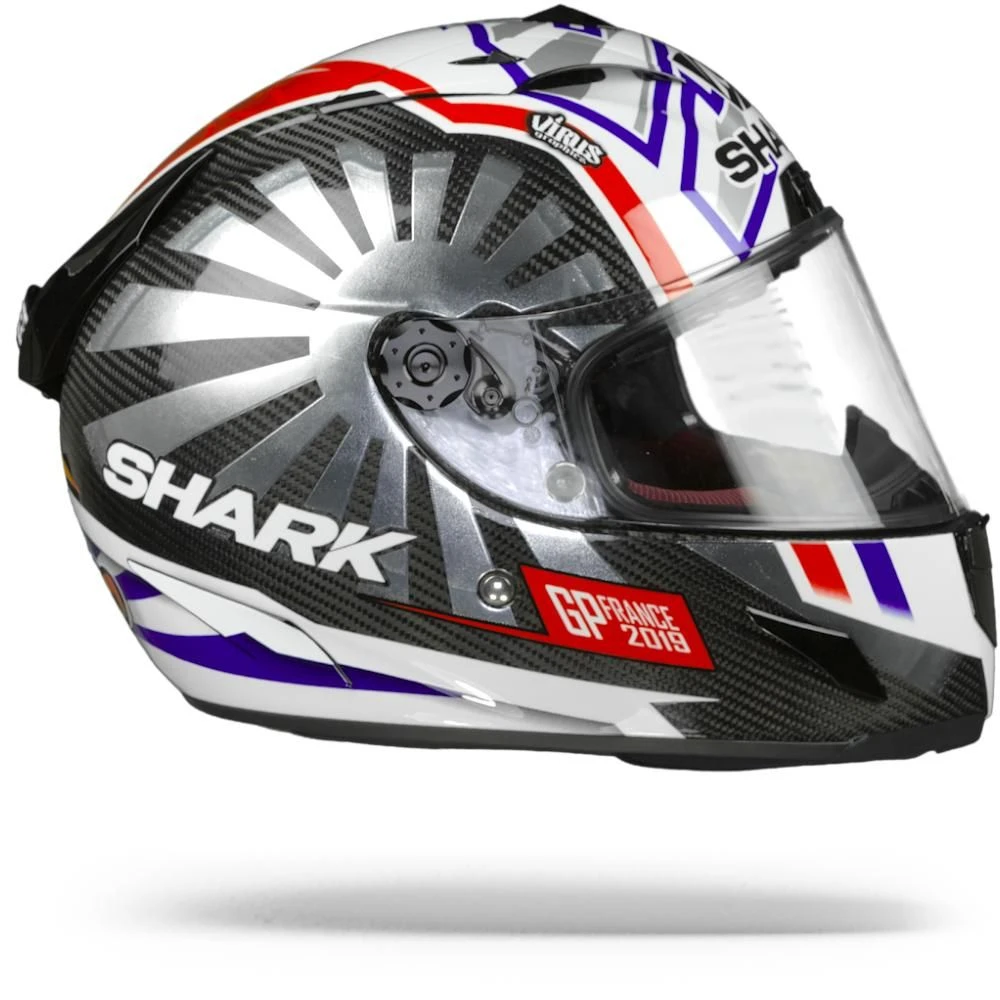 Shark Race-R Pro Carbon Zarco GP France 2019 Carbon Chrome Rood DUR Integraalhelm 6 Shark Race-R Pro Carbon Zarco GP France 2019 Carbon Chrome Rood DUR Integraalhelm - Afbeelding 4