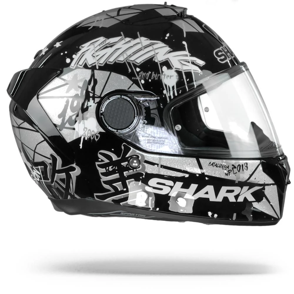Shark Spartan 1.2 Lorenzo Catalunya GP Zwart Wit Glitter KWX Integraalhelm 5 Shark Spartan 1.2 Lorenzo Catalunya GP Zwart Wit Glitter KWX Integraalhelm - Afbeelding 4